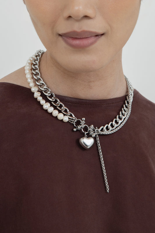 Valentine 02 Necklace Silver/Pearl